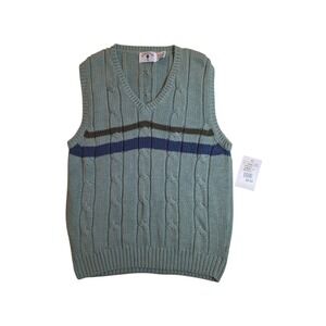 NWT Kitestrings Cable Knit Sweater Vest Youth 12/14 Sage Green Preppy V Neck